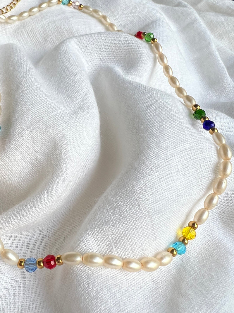 Pearl and Rainbow Mix Choker Necklace