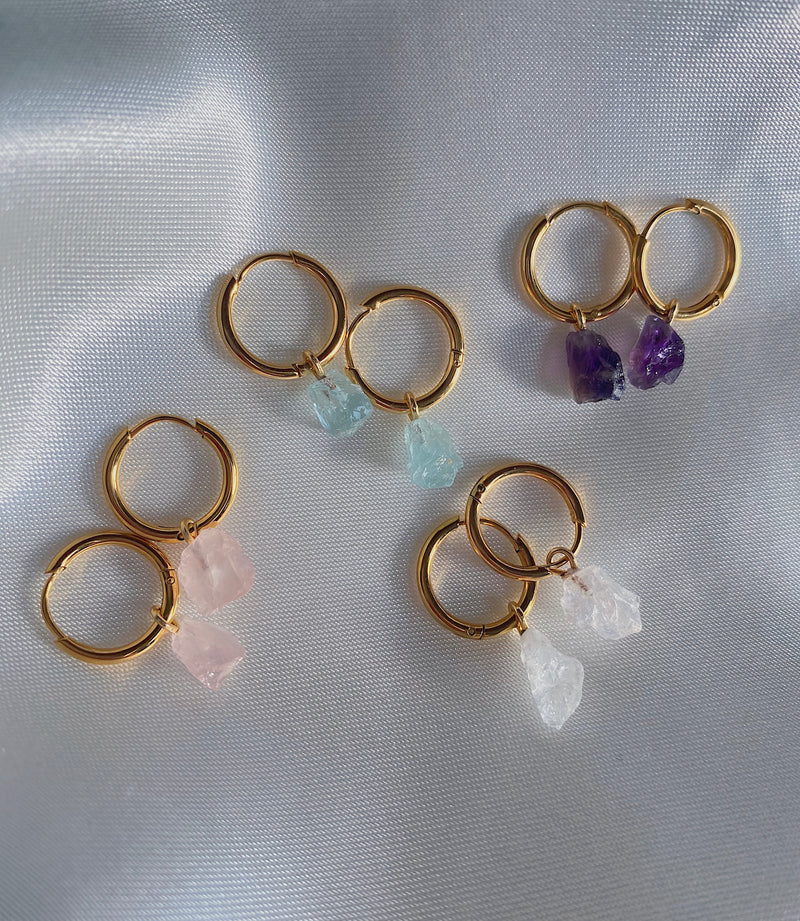 Stone of Intuition Ear Hoops Small - Moonstone - Silver / Gold Plated