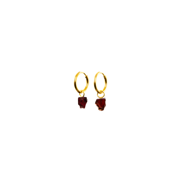 Stone of Healing Ear Hoops Small - Red Garnet - Silver / Gold Plated