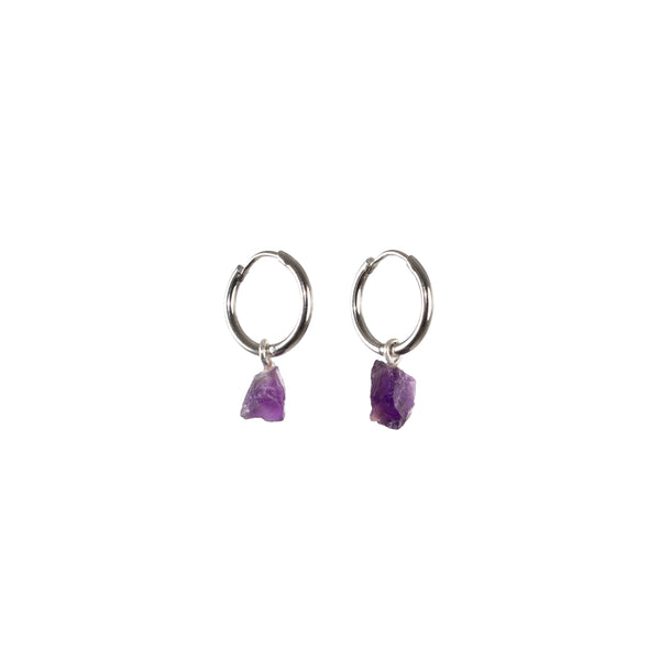 Stone of Protection Ear Hoops Small - Amethyst - Silver / Gold Plated