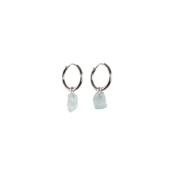 Stone of Balance Ear Hoops Small - Aquamarine - Silver / Gold Plated