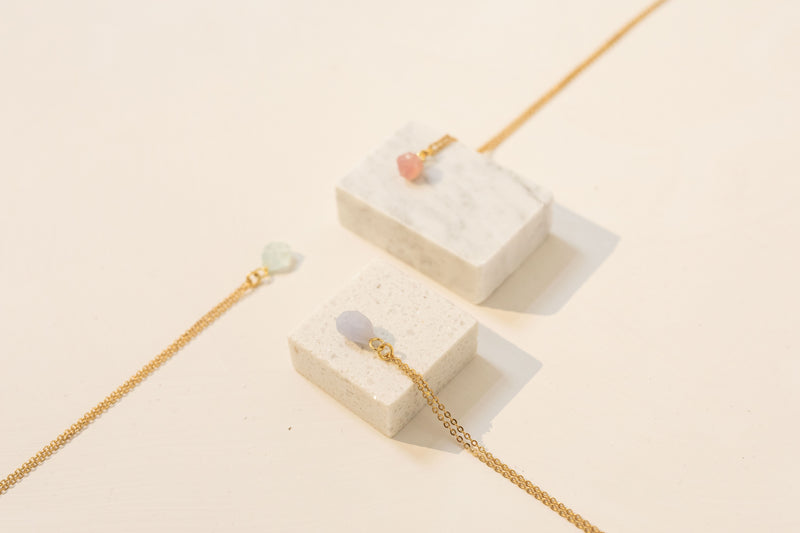 Stone of Calmth Necklace - Blue Lace Agate - Simple - (Silver / Gold Plated)