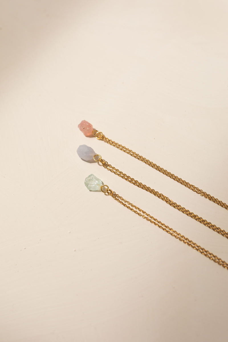 Stone of Balance Necklace - Aquamarine - Simple - (Silver / Gold Plated)